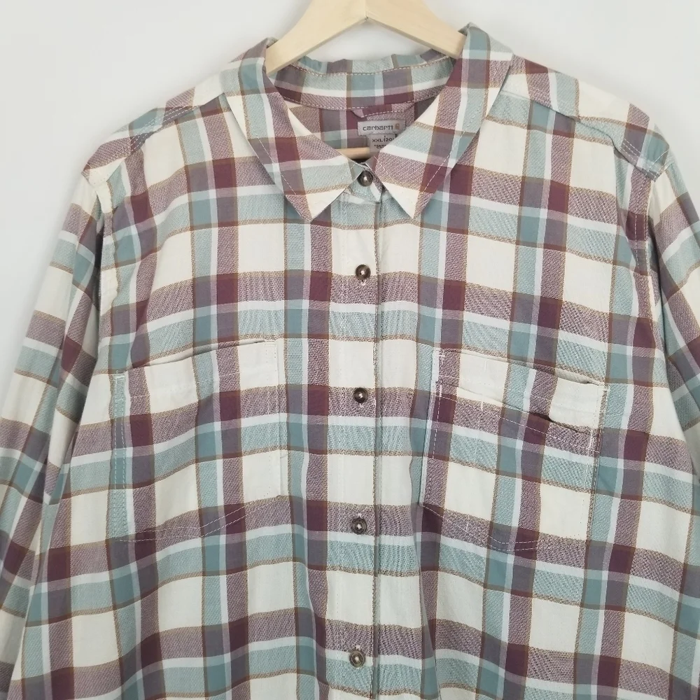 Carhartt Plaid Button‎ Down Front Shirt XXL 100% Cotton
